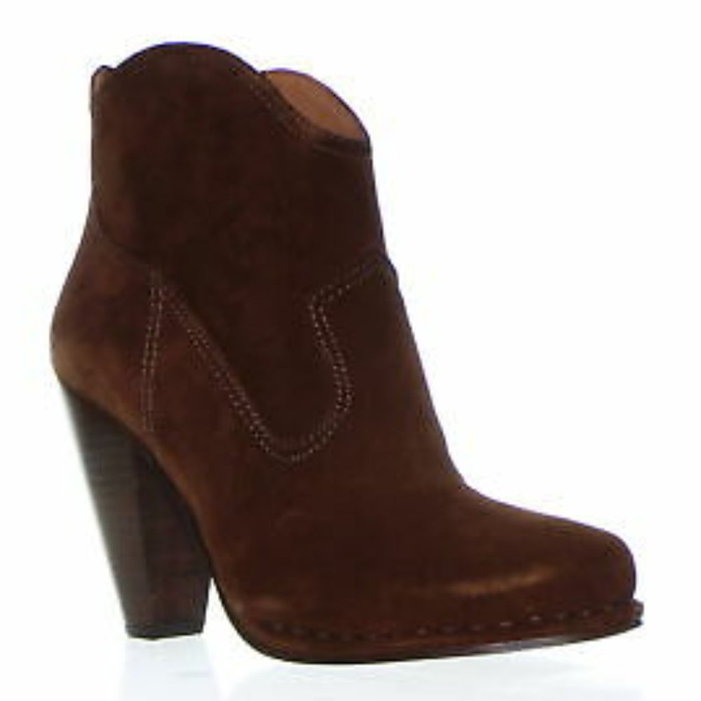 Frye Madeline Short Dark Brown Suede Zip Up Southwestern Heeled Pointy AnkleBoot - Picture 3 of 16